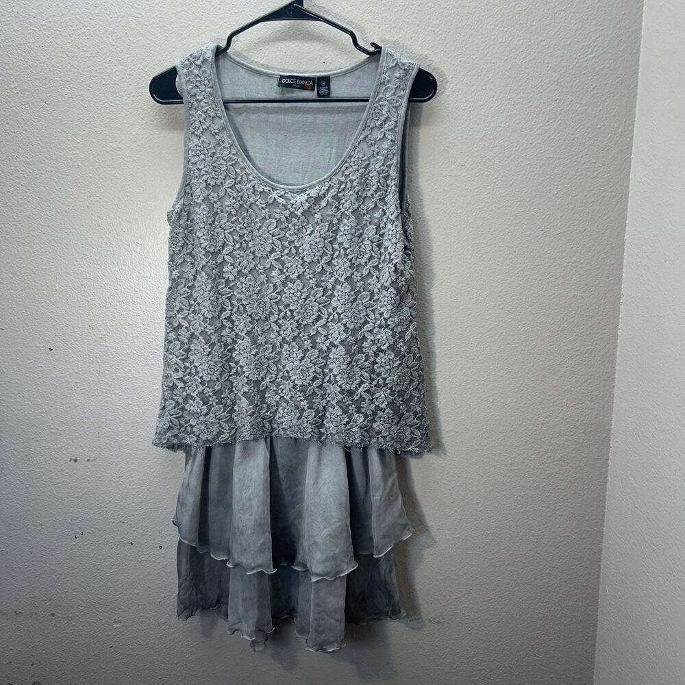 Dolce Bianca Italia Y2K Fairy Ethereal Lace Whimsical Dress Mini Tunic SZ M Gray
